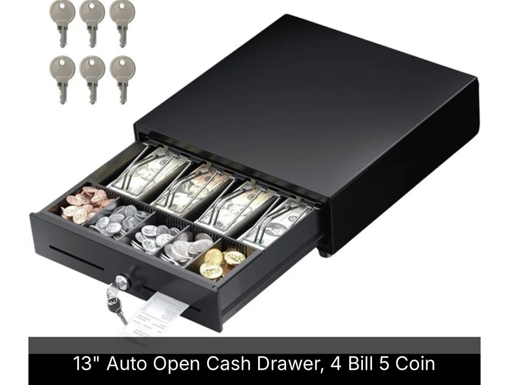 NEW Nuovo POS VALLEY 13” Electronic Cash Drawer – Auto Open – 4 Bill 5 Coin