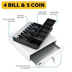 13inch White Heavy Duty POS Interface Cash Drawer with 4Bill/5Coin