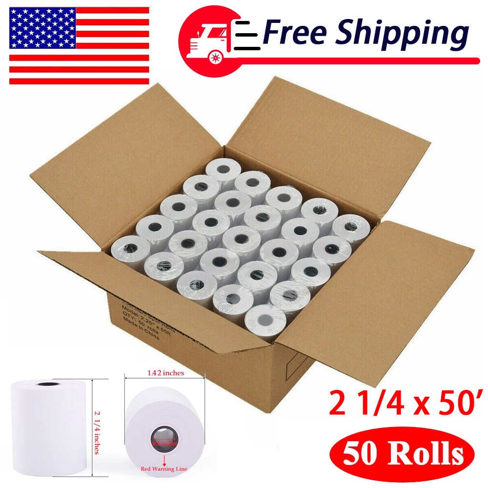 2 1/4 x 50′ Thermal Paper 50 Rolls Credit Card & Cash Register POS Receipt Paper