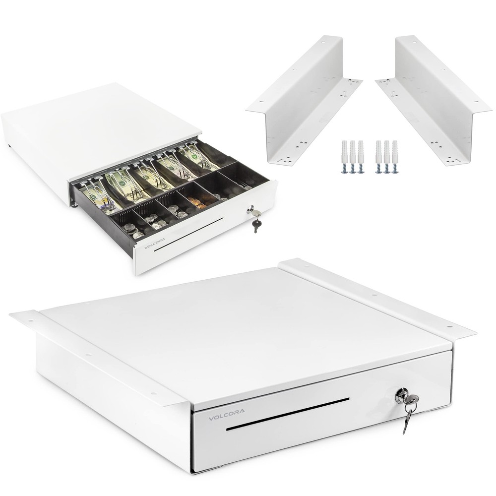16″ White Cash Register Drawer with Mounting Bracket for POS Systems