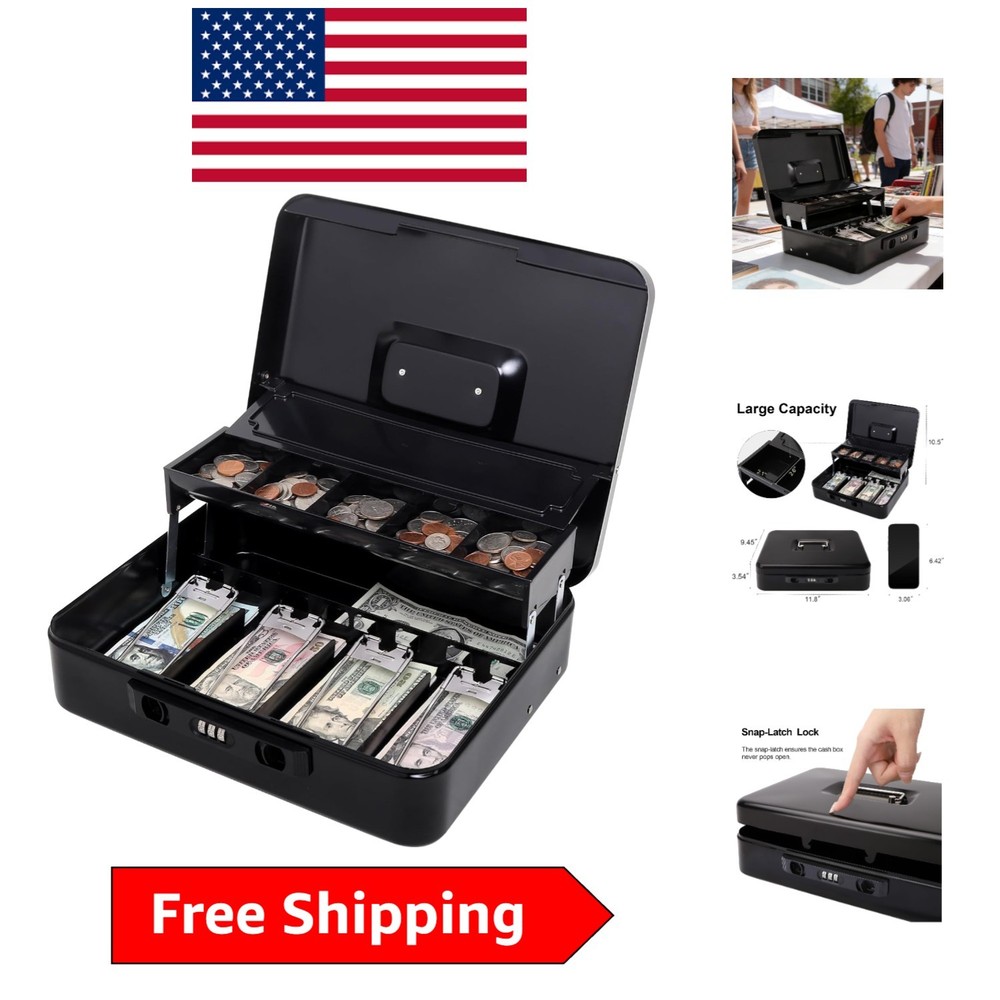 Compact Cash Box with Secure Sliding Lid and Anti-Theft Lock – 392 Cubic Inches
