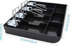 Cash Register Drawer Insert Tray 4 Bill/3 Coin Compartments with Metal Clip