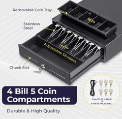 13″ Electronic Cash Register Drawer for Point of Sale System with 4 Bill 5 coin