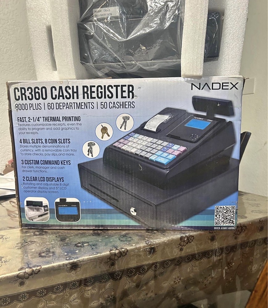 NADEX CR360 Electric Cash Register, Wired, Thermal Printing, Lock & Key