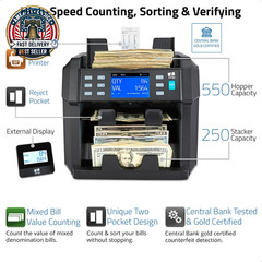 NC70 Mixed Denomination Bill Counter/2 Pocket Sorter/Counterfeit Detector – Mone