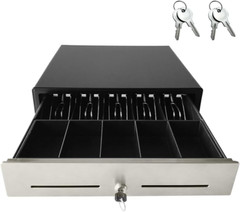 16″ Cash Drawer for Small Business – Stainless Steel Front Panel, Removable Cash
