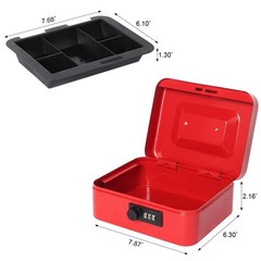 Small Red Cash Box, Combination Lock, 7.87×6.3×3.54, Money Tray, Metal, Set
