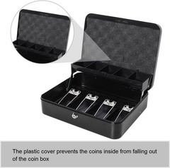 Fire-Resistant Large Cash Box with Security Cable & Five Compartments, Black