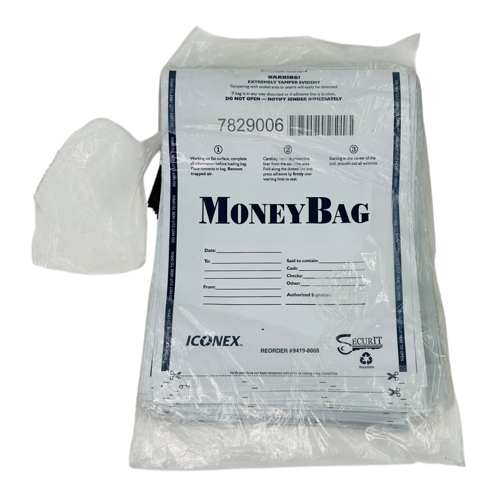 96 Bags Iconex SecurIT Tamper-Evident Deposit Bag Plastic 9 x 12 White 9419-0068
