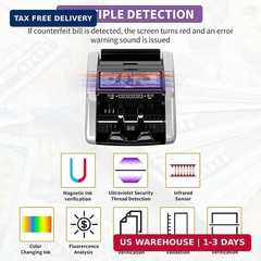 Aneken Money Counter Machine with Value Count, Dollar, Euro UV/MG/IR/DD/DBL/HLF/