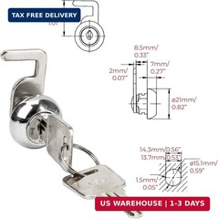 Cash Register Drawer Cam Lock with Quick Clip and 2 Keys – 25.7 x 22mm Replaceme