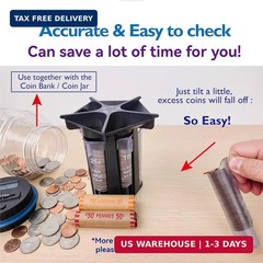Change Sorter Tube Coin Counter with Coin Wrappers, 5-in-1 Coin Sorter Change Co
