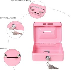 Elegant Pink Cash Box with Key Lock – Secure Metal Money Storage for All Ages