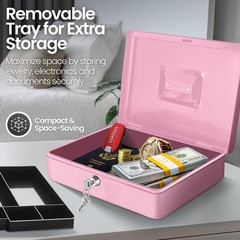 Cash Box with Money Tray and Lock – Metal Cash Box for Small Businesses, 9-Co…