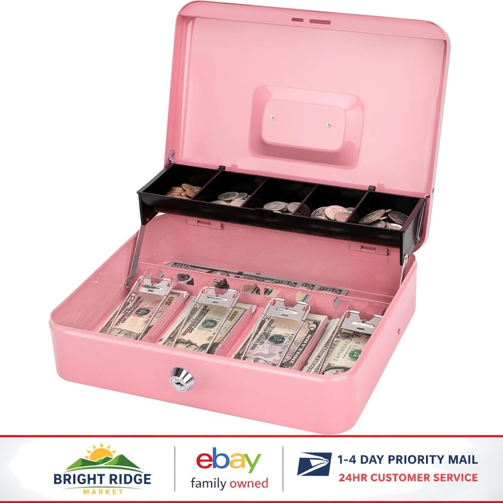 11.8 x 9.5 Inch Cash Box with Lock, Perfect for Keeping Cash and Coins Safe
