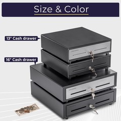 13″ Electronic Cash Register Drawer for POS System, 4 Bill 5 Coin Tray, Key-Lock