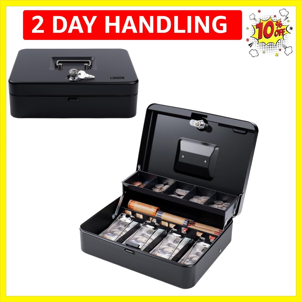 Cash Box with Money Tray and TOP Key & Push-Button Lock, Money Saving Lock Bo…