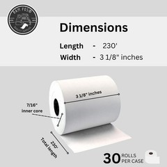 3 1/8” x 230’ Thermal Receipt Paper Rolls – BPA Free – Credit Card Paper – Po…
