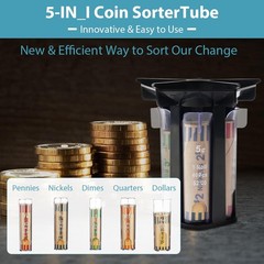 5 in 1 Electronic Coin Sorter Counter with Coin Wrappers and Coin Tube