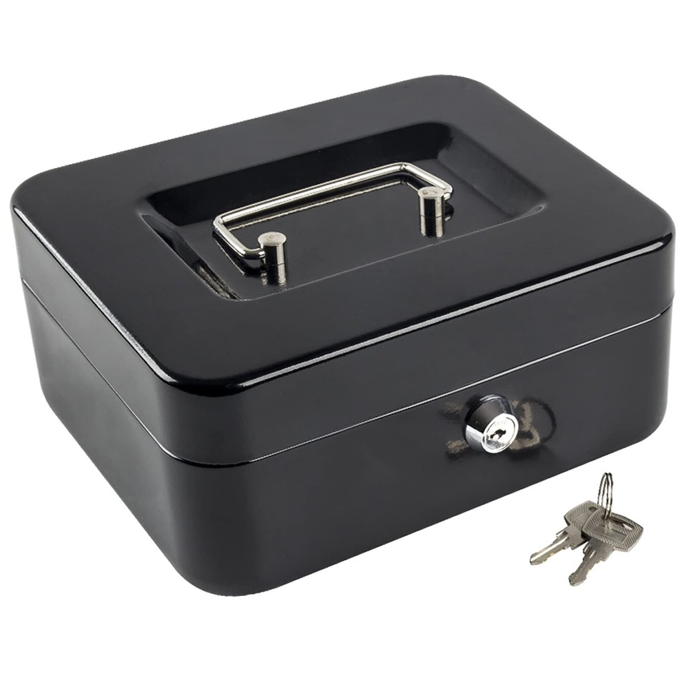 Medium Steel Cash Box Safe Chest Key Lock Money Document Cash Jewelry Black New