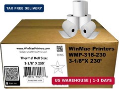 Thermal Paper Rolls 3 1/8 x 230 – American Made: [50/pack] BPA Free 48 GSM Solid