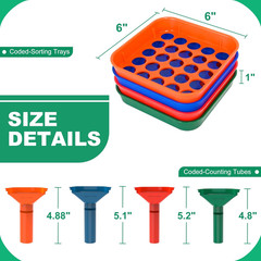 Coin Sorter Tray & Coin Sorter Tube – 4 Color Coded Coin Separator Trays and Coi