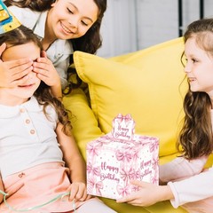 Pink Bow Birthday Money Box for Cash Pull, Happy Birthday Boxes Gifts for Mon…