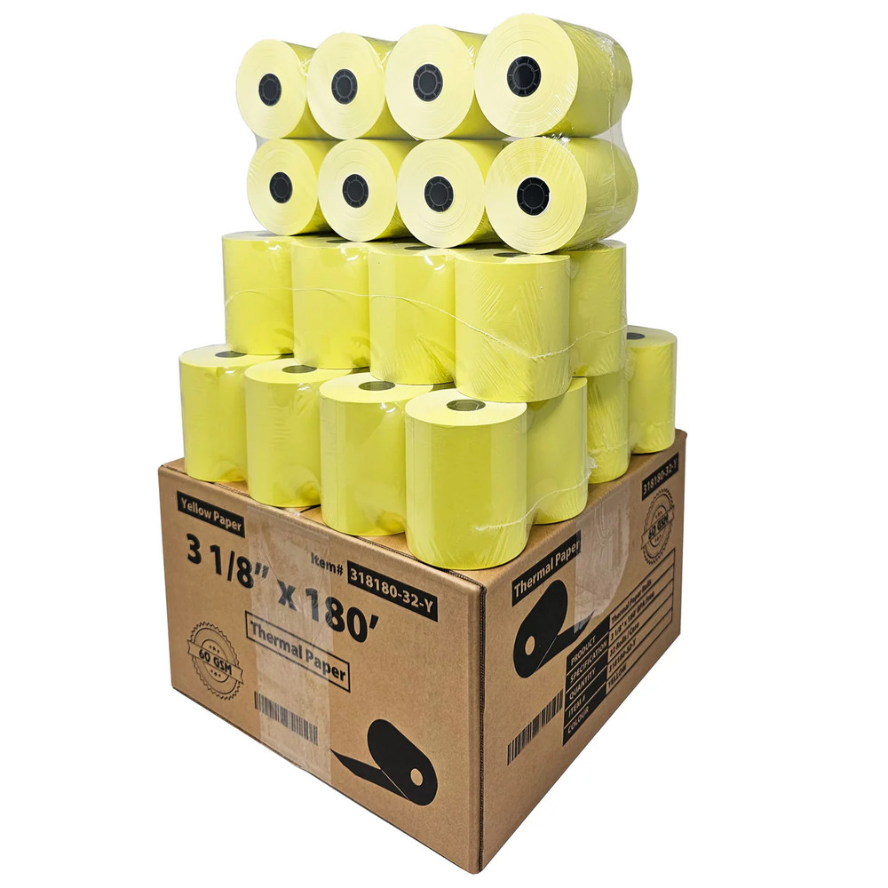 Yellow Thermal Paper 3 1/8 x 180 32 Rolls BPA Free for Clover Star Epson POS 80m