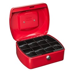 Cash Box 8 Compartment Red 205x160x90mm Key Lock Dividers Coins Portable