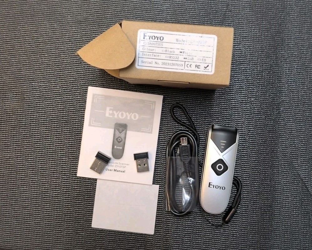 Eyoyo EY-015 Mini Bluetooth Barcode Scanner with charging cord