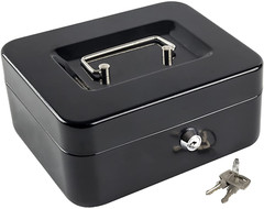 Medium Cash Box with Money Tray,Small Safe with Key,7.87″X 6.30″X 3.54″ Black