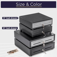 NEW 13in Electronic Cash Register Drawer POS System 4 Bill 5 Coin Tray Black
