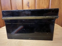 Antique METAL BOX BLACK GOLD DOCUMENT BOX Lock with key
