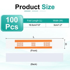 100Pcs Money Band 50 Dollar Money Bill Wrapper Self-Adhesive Bill Band Orange