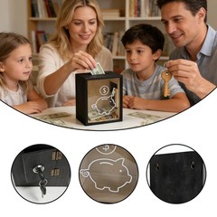 Clear Piggy Bank for Adults, Openable Money Saving with Lock, Wooden Money Co…