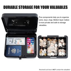 KYODOLED Large Cash Box with Combination Lock Safe Metal Money Large, Black