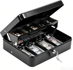 Cash Box with Key Lock Metal Coin Tray Hidden Storage for Small Business