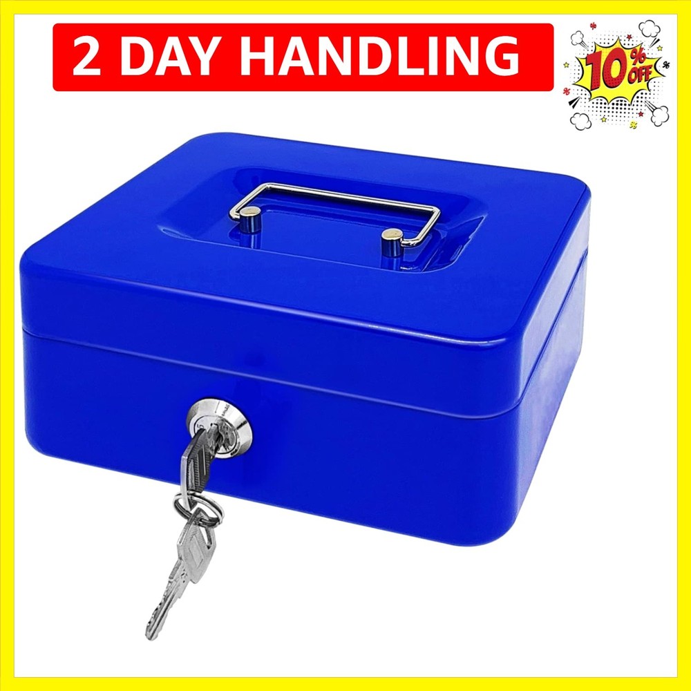 Steel Cash Box with Key Lock, Metal Small Money Organizer with Money Tray,Cas…