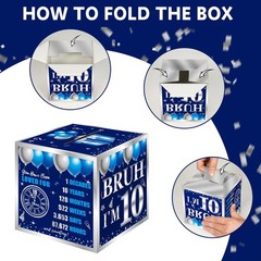 10th Birthday Decorations PullOut Money Gift Box Cash Blue Silver Fun Card