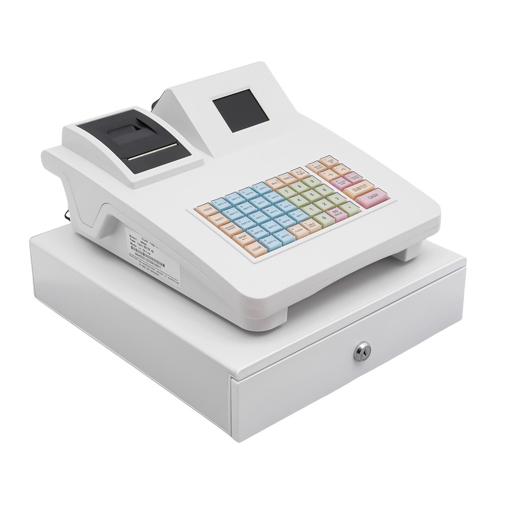Commercial Cash Register Double-sided Display Cash Register W/ 48 Buttons White