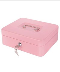 Pink Cash Safe Box with Money Tray and Key Lock