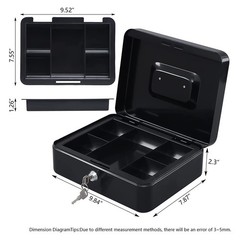 KYODOLED Large Metal Cash Box with Money Tray and Lock,Money Box with Cash Tr…