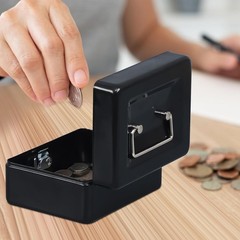 Portable Black Cash Box with Key – Durable Small Safe & Lock Box (5.91″x4.72″)