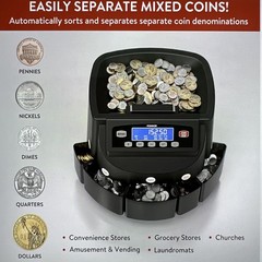 PONNOR Coin Sorter, Counter & Roller Machine, 300 Coins Per Min, Max 2000 Coins