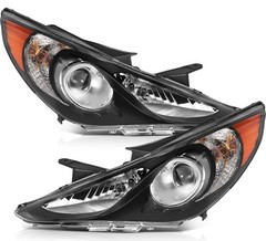 Headlights For 2011-2014 Hyundai Sonata Black Amber Clear Lens Pair Not Hybrid