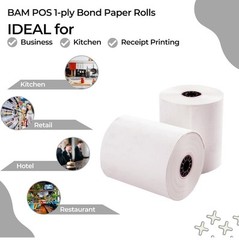 24 Pack 1Ply Bond Receipt Paper Rolls 3 x 150 White Paper Kitchen Impact Printer