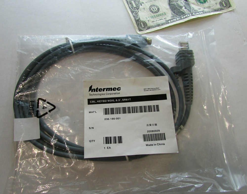 Intermec 6.5′ Cables Keyboard Wedge x Mini-Din PS/2 Barcode Scanner 236-186-001