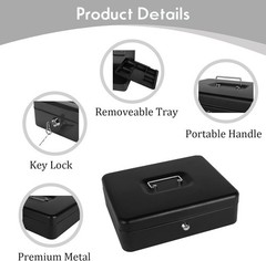 Cash Box with Lock and Money Tray Metal Money Box Large Cash Lock Box for Mon…