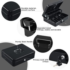 Compact Key Lock Cash Box with 5 Coin Slots & Bill Organizer – Travel-Friendly