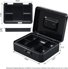 Durable Portable Cash Box with 3-Number Lock & Organizer Tray – 9.84″x7.87″